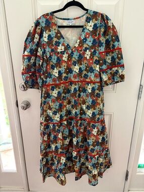 Olivia James The Label Emory Fall Floral Print Midi Dress Size Large